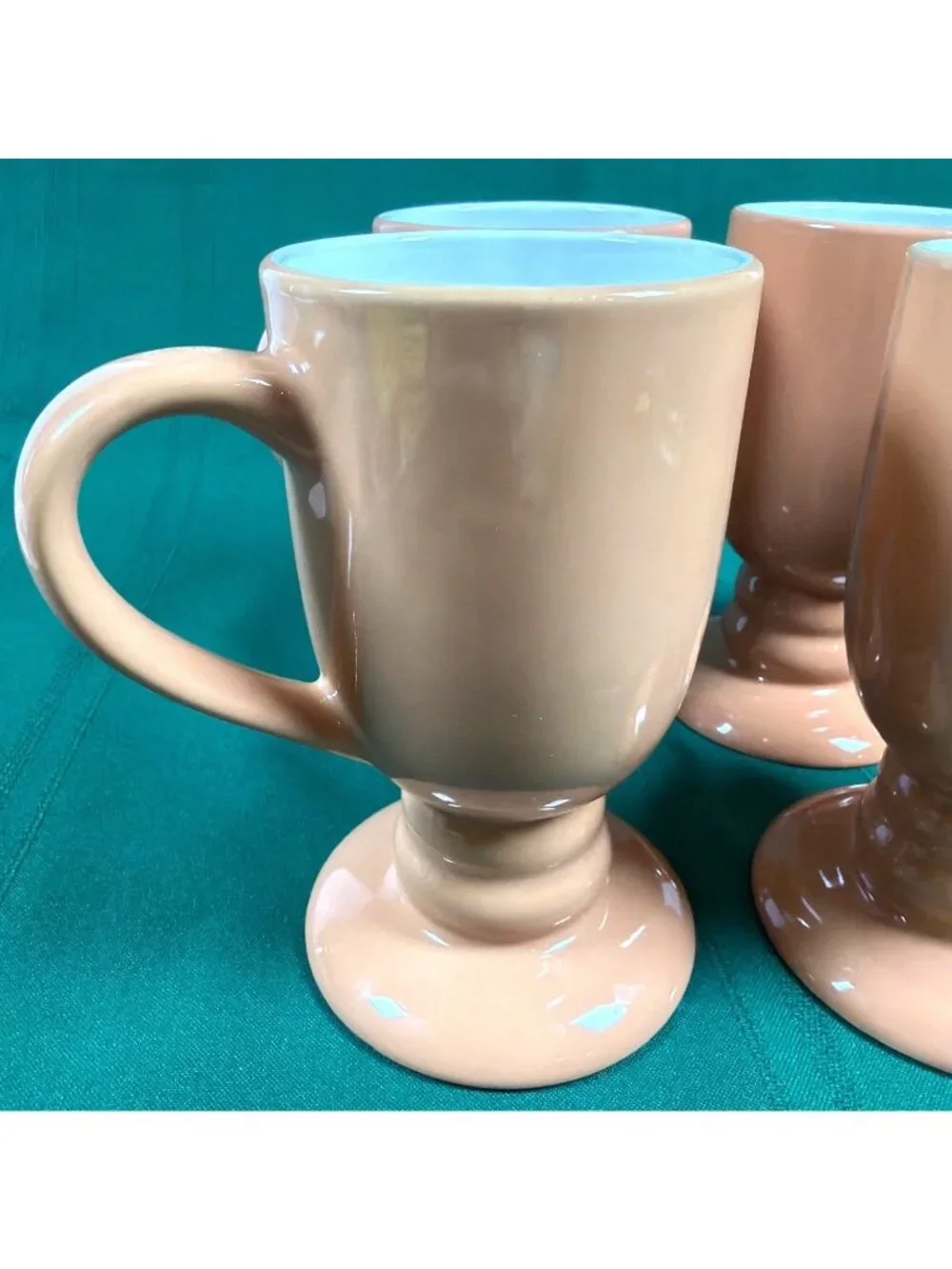 Vintage 80s Terracotta Footed Pedestal Coffee Mugs Set of 4 MCM Irish Coffee Cup